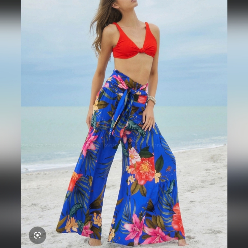 PQ Swim Cora Wide Leg Flowy Pants Tie Waist M/L